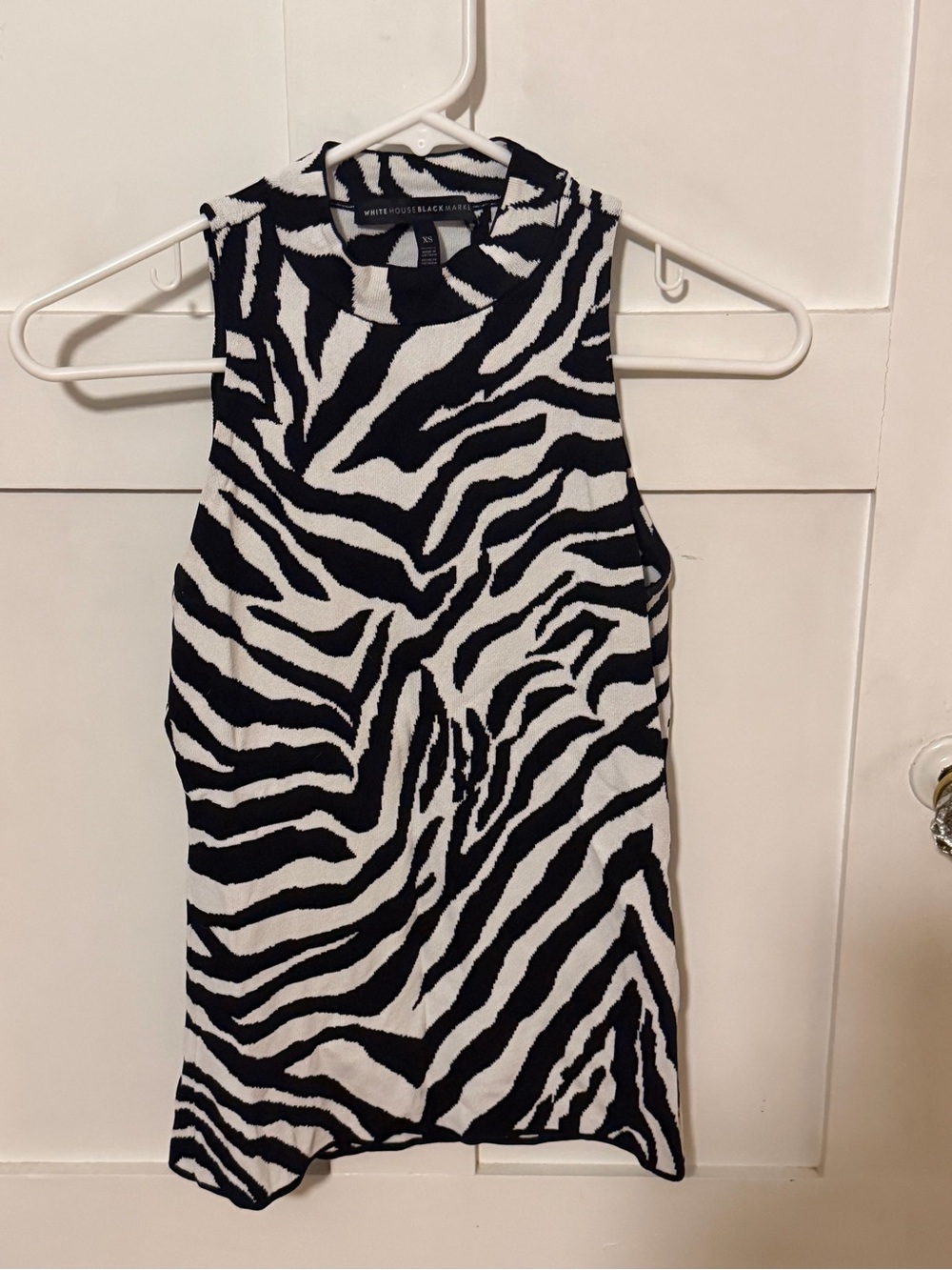 White House Black Market Black & White Zebra Print Mock Neck Tank